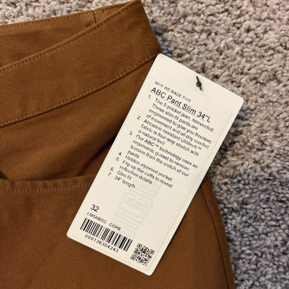 Men's Lululemon ABC Pant Slim Pant - 32" x 34" - New with Tag***
